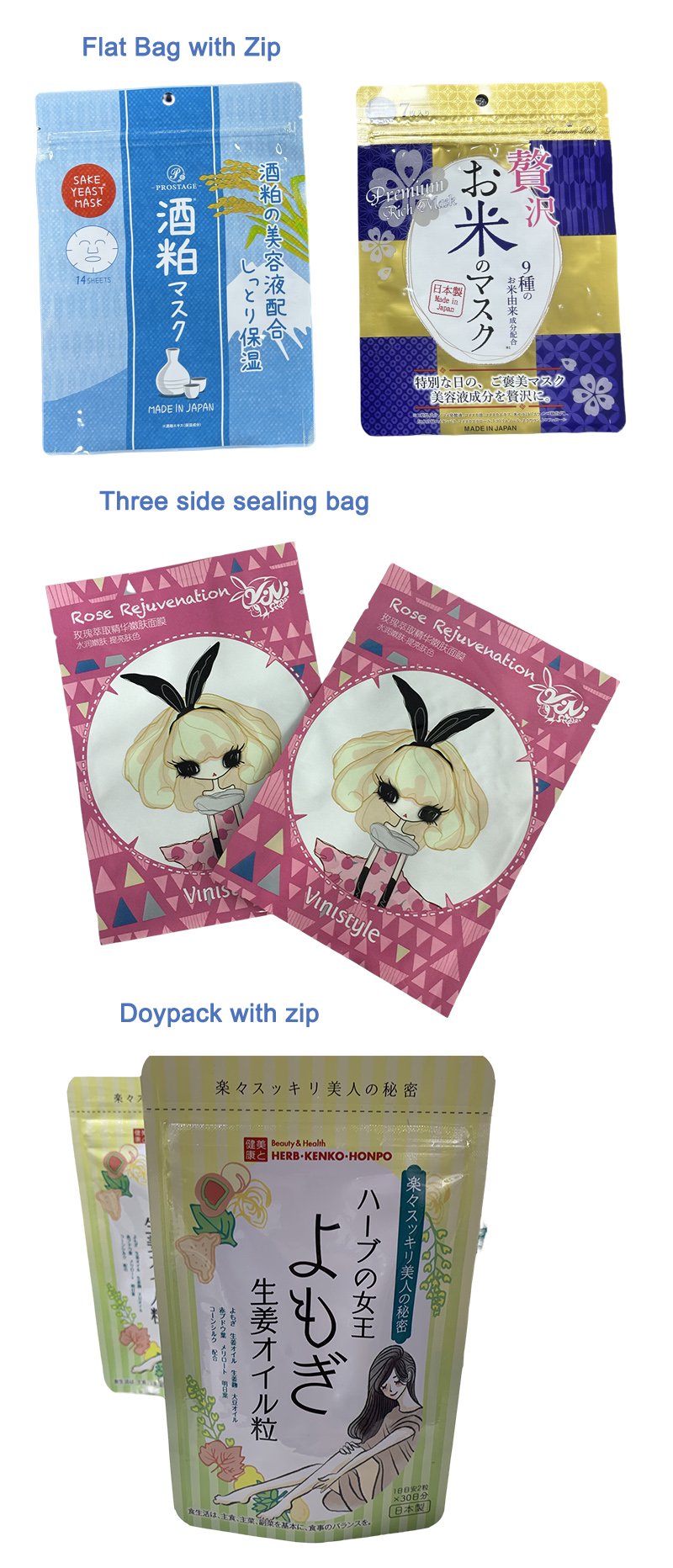 different types facial mask bag