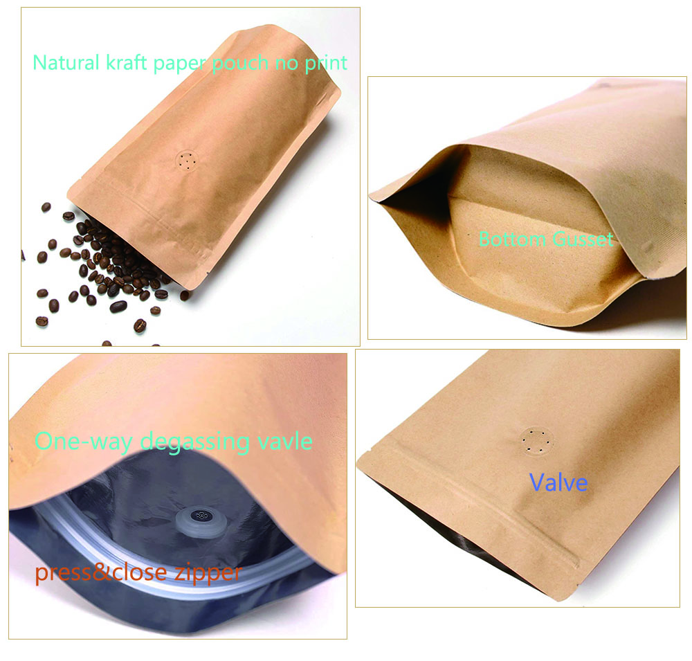 2.Details of Kraft Paper Stand Up Coffee Bag