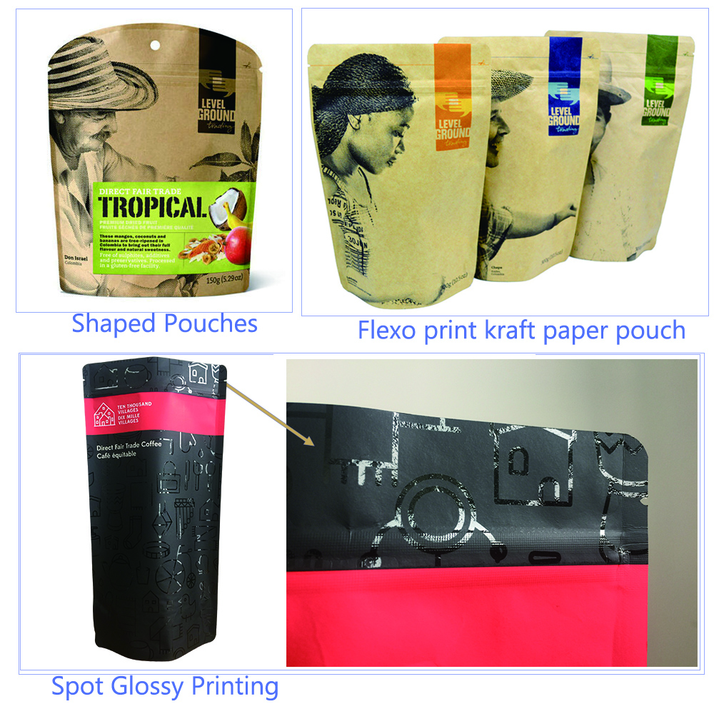 3.different printing effect of stand up kraft paper pouches
